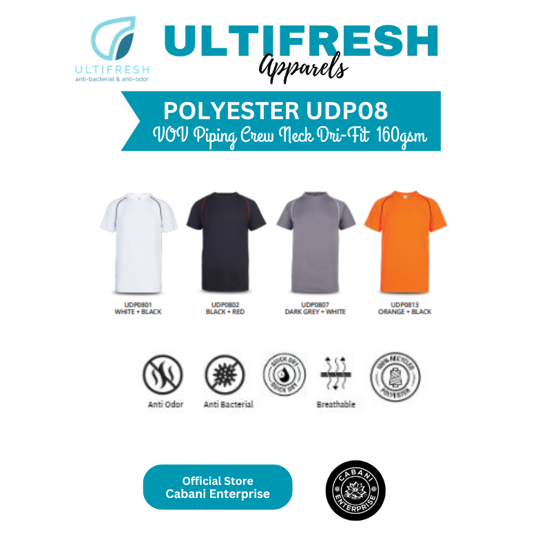 ULTIFRESH คอลูกเรือเสื้อยืด UDP08 Unisex Anti-กลิ่น Contrast VOV ท่อ Dri Fit tshirt tees