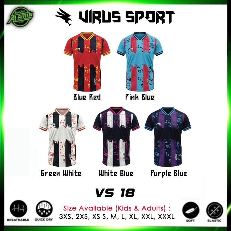 [กําหนดเองฟรี] Jersi Virus Sport รหัส VS18 | ผู้ใหญ่และเด็กที่มีอยู่ | Sesuai และ Sesukan | เสื้อแข่