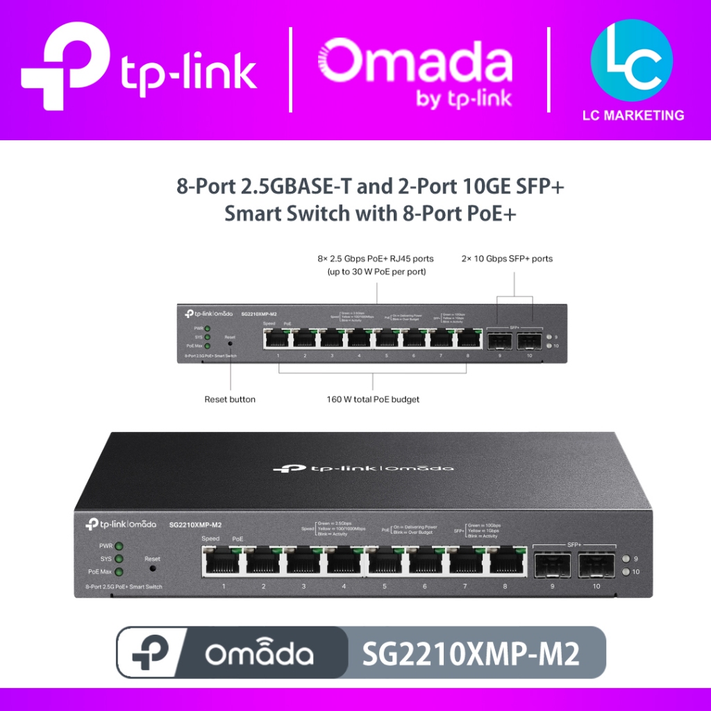 TP-Link SG2210XMP-M2 Omada 8-Port 2.5GBASE-T และ 2-Port 10GE SFP+ สวิตช์อัจฉริยะพร้อม 8-Port PoE+