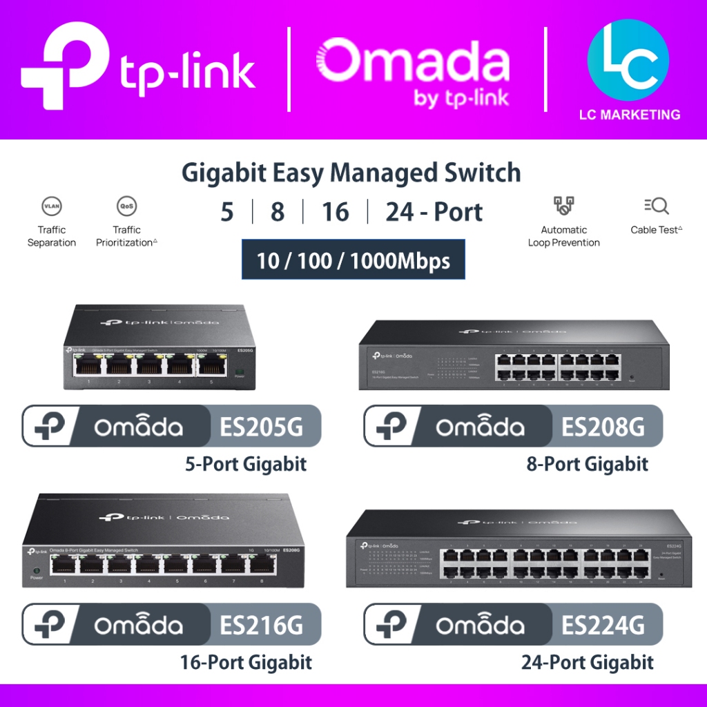 TP-Link Omada ES205G (5-Port) ES208G (8-Port) ES216G (16-Port) ES224G (24-Port) Gigabit Easy Managed