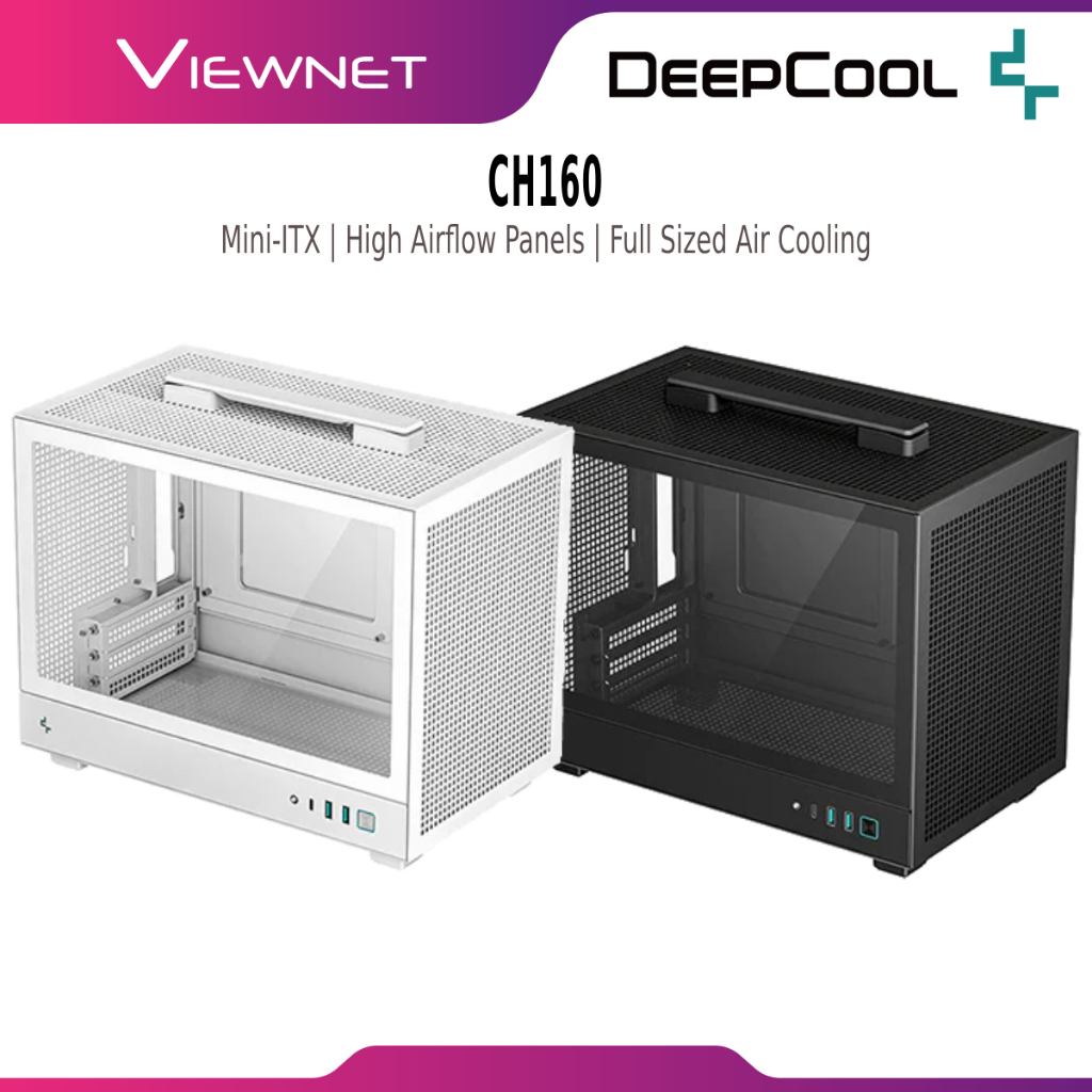 DEEPCOOL CH160 MINI ITX DESKTOP PC CASING / CASE พร้อมแผง AIR COOLING HIGH AIRFLOW - สีดํา , สีขาว