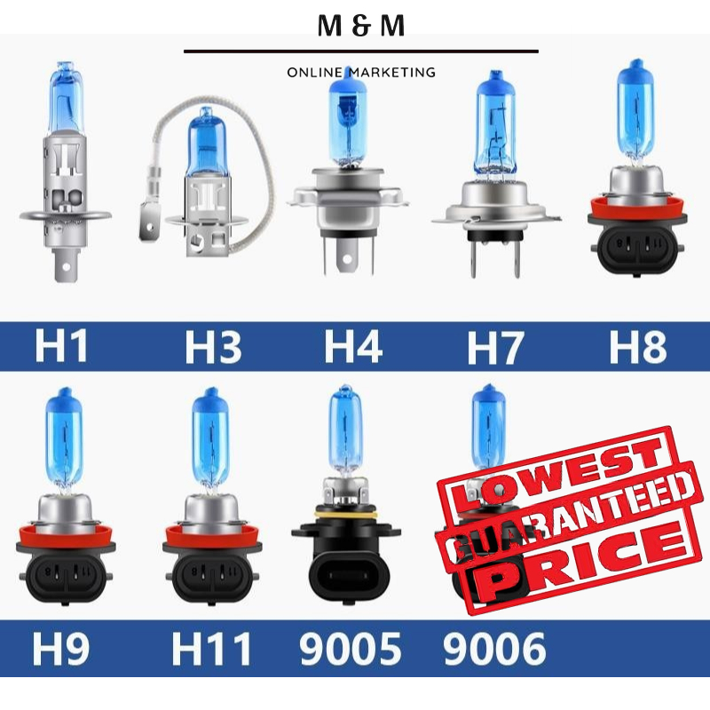 รถ HALOGEN หลอดไฟสีขาว 55W 100W H1 H3 H4 H7 H11 HB3 HB4 9012