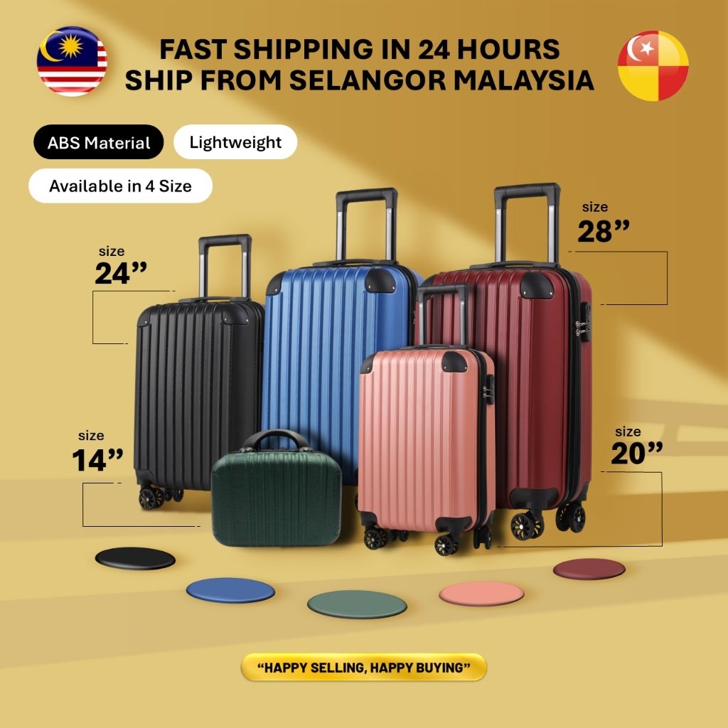 28"INCH 24 INCH 20 INCH 16 INCH 14 INCH ABS TRAVEL LUGGAGE SUITCASES BAG / BEG BAGASI 28"INCH+24 INC