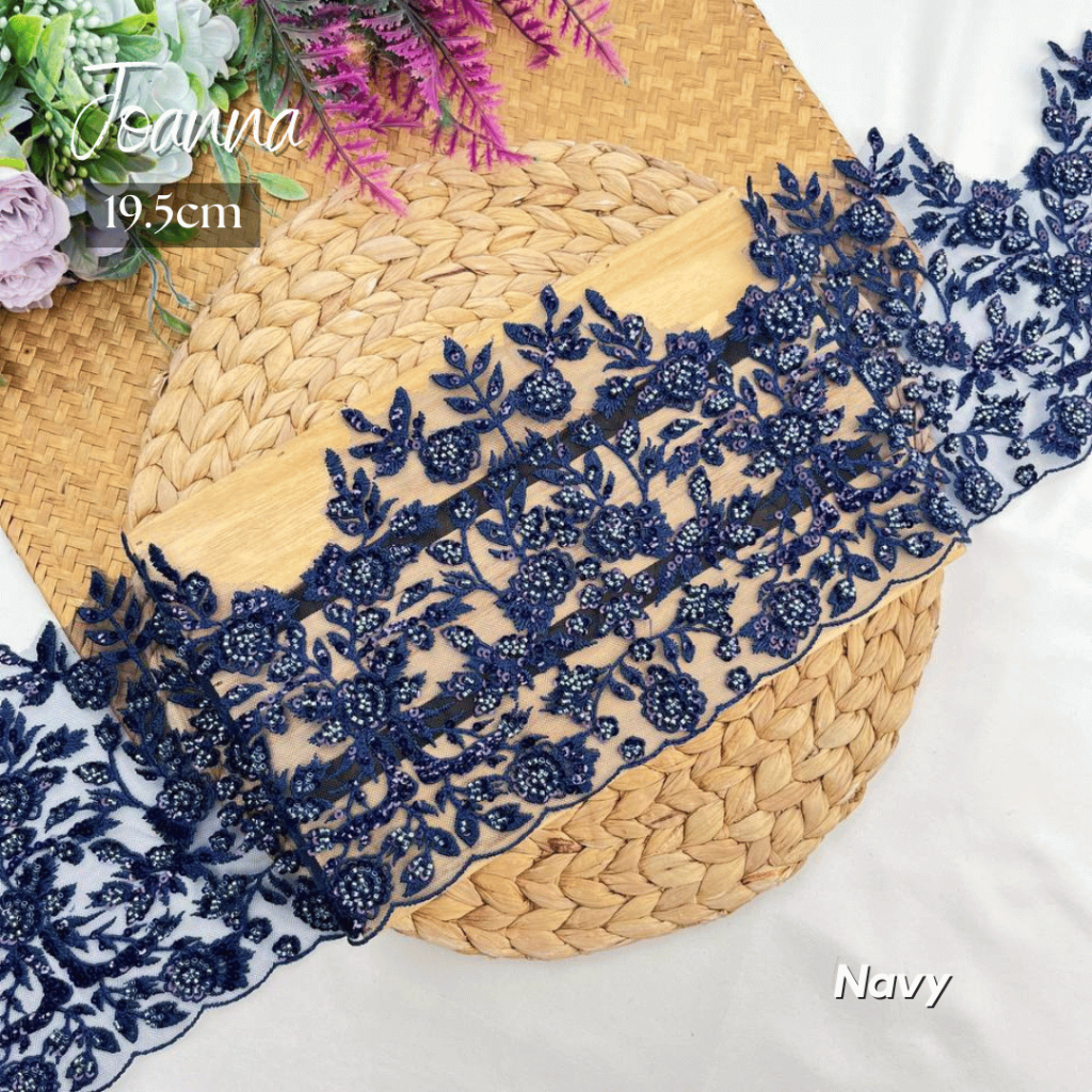 การออกแบบร้อนแรง 0.5 เมตร! TRIMMING LACE JONNA FULL BEADS BORDER LACE CANTIK และพิเศษ I BRIDAL LACE