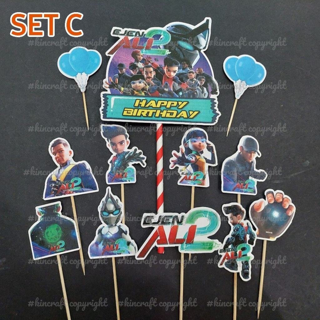 [Hot Item] Cake Topper Birthday - Ejen Ali The Movie 2 - Set C