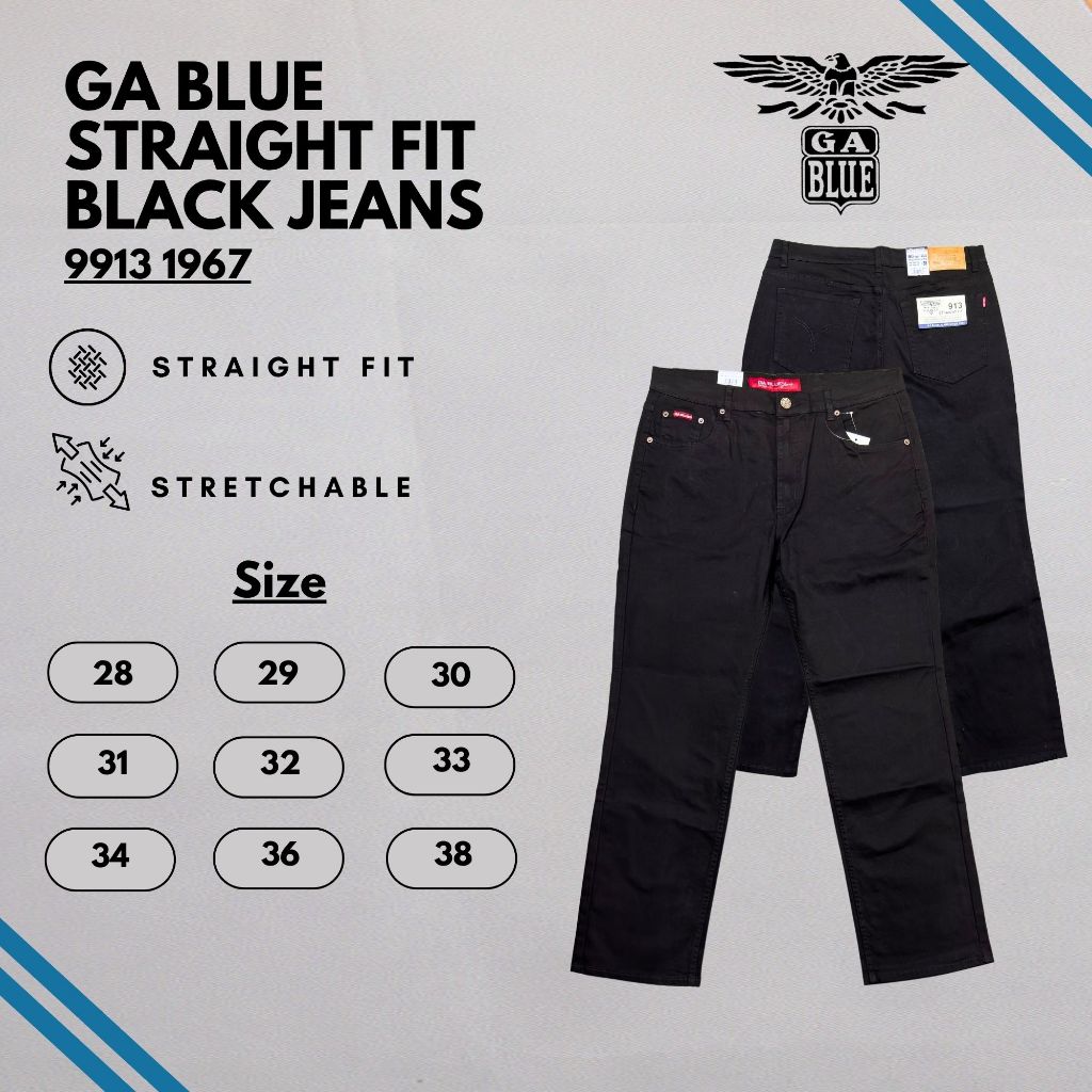 GA Blue Straight Fit Stretching Jeans Normal Rise 99131967 (สีดํา)
