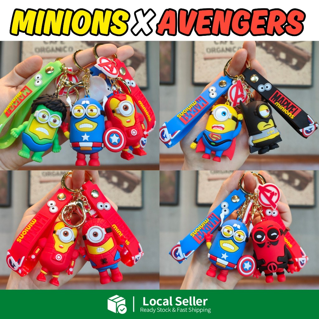 พวงกุญแจ Minions X Marvel Minions & Avengers พวงกุญแจฟิกเกอร์ Superman Spiderman Minion