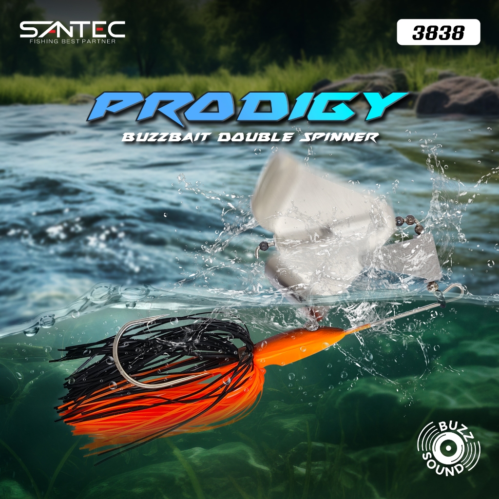 SANTEC - PRODIGY BUZZ BAIT 27g DOUBLE SPINNER 3838 HARUAN-BEJUK-KERDANG