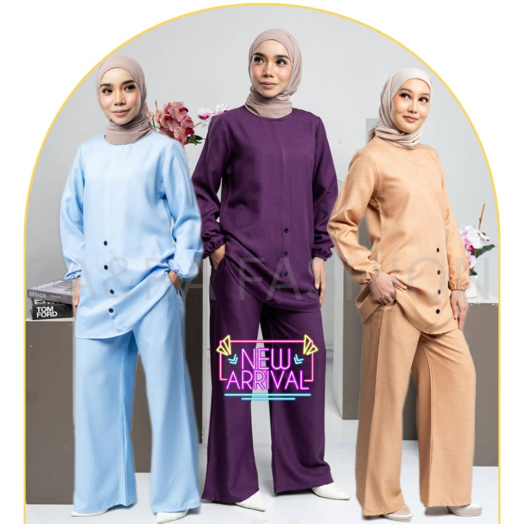 ชุดMUSLIMAH JAZMIN PLUS SIZE, BLOUSE + PALAZZO BERPOKET, SET WARDA PREMIUM COTTON LINEN, MUSLIM FORM