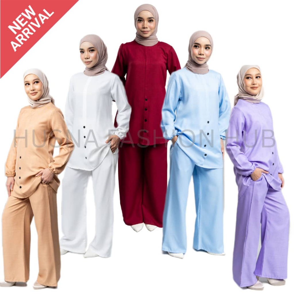 ชุดสงคราม JAZMIN SUIT MUSLIMAH COTTON LINEN JAZMIN PLUS ขนาด, 2 POKET SISI & HIASAN BUTANG HITAM MUS