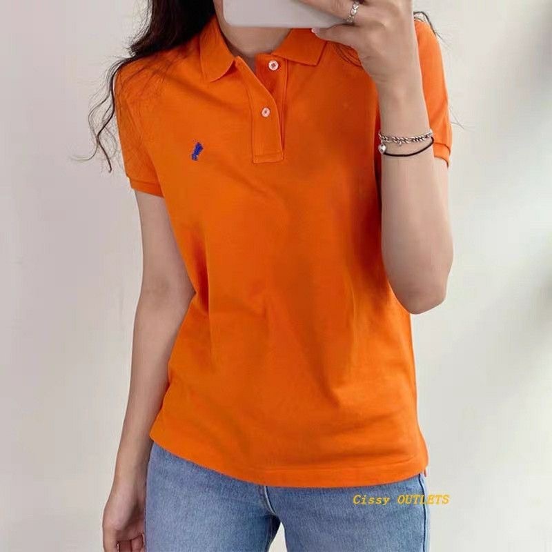 Ralph Lauren เสื้อโปโลผู้หญิงธุรกิจปกสลิมฟิตผ้าฝ้ายแขนสั้นด้านบน Baju Polo Wanita RL