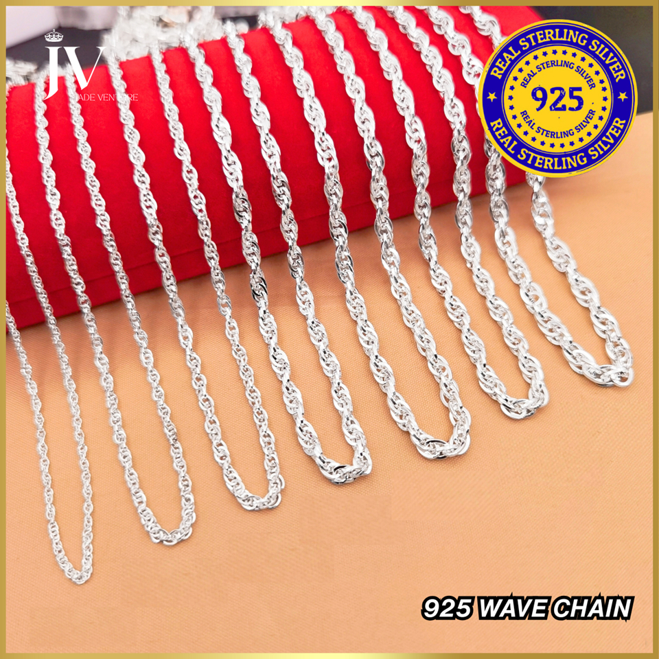 JV 100% 925 Silver Wave Chain สร้อยคอ 925 เงินน้ํา pho链