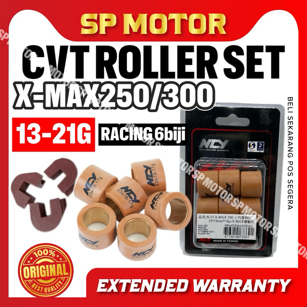 YAMAHA XMAX 250 / XMAX 300 / FORZA300 / ELEGAN250 CVT ROLLER RACING SET + SLIDER 13G - 21G 23x18mm NCY TAIWAN NMAX250 30