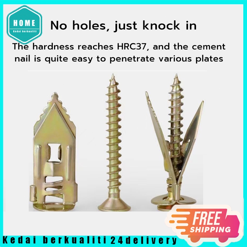 100 ชิ้นผีเสื้อ Anchor Bolts เจาะสกรูขยายค้อนโลหะ Drywall Anchors