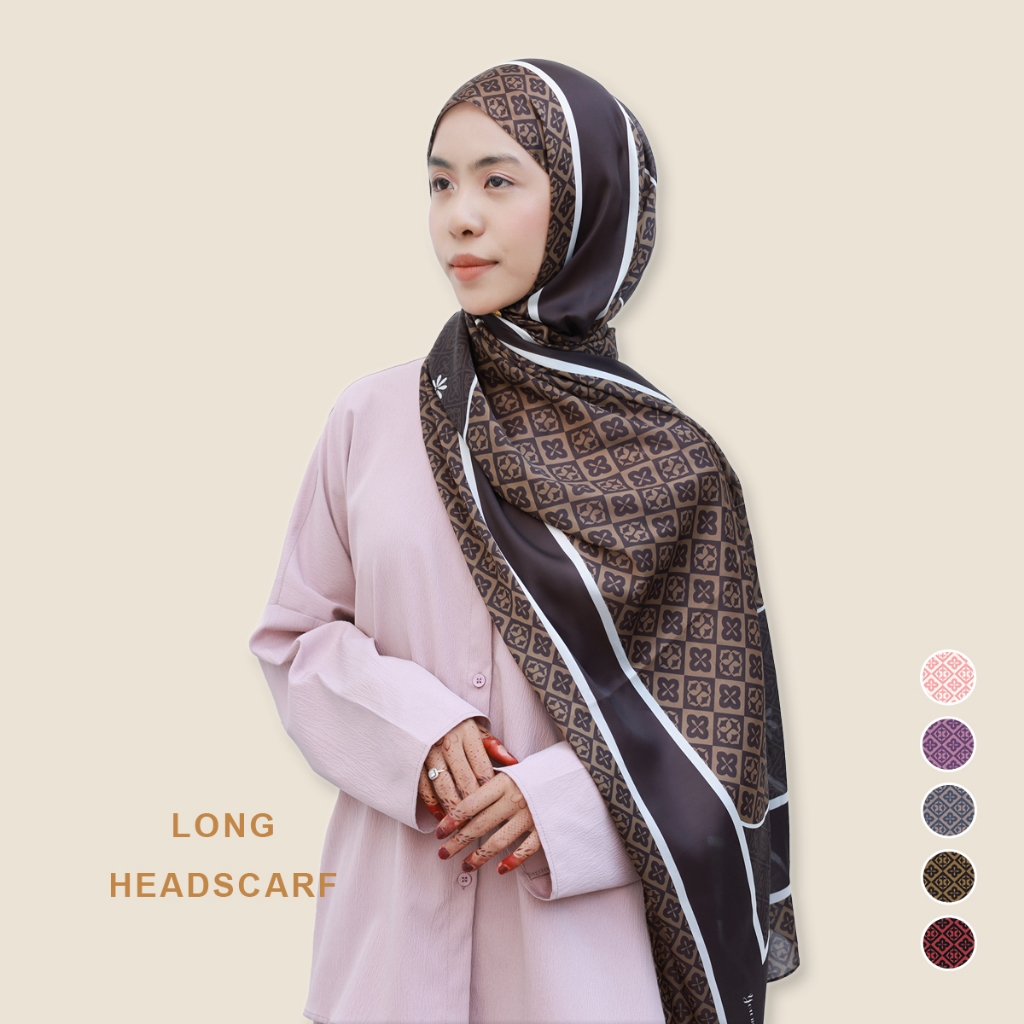 YOUMILIER ฮิญาบพิมพ์ลายผ้าซาตินด้าน MK14