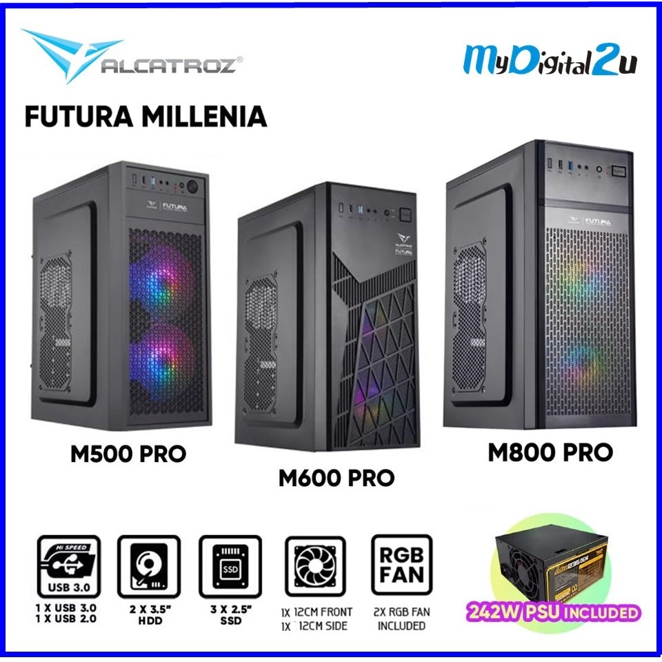 Alcatroz Azzura Millenia M500, M600, M800 PRO ATX PC Desktop Case 235W Psu