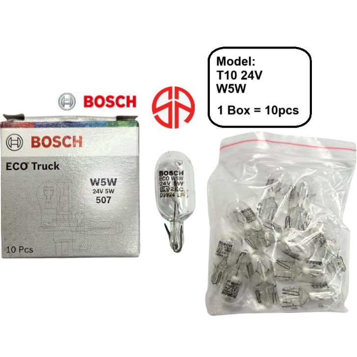 24V W5W T10 Bosch Eco Truck Lorry Bus 1987302872 หลอดไฟขนาดเล็ก W2.1x9.5d ไฟจอดรถตัวบ่งชี้แผงหน้าปัด
