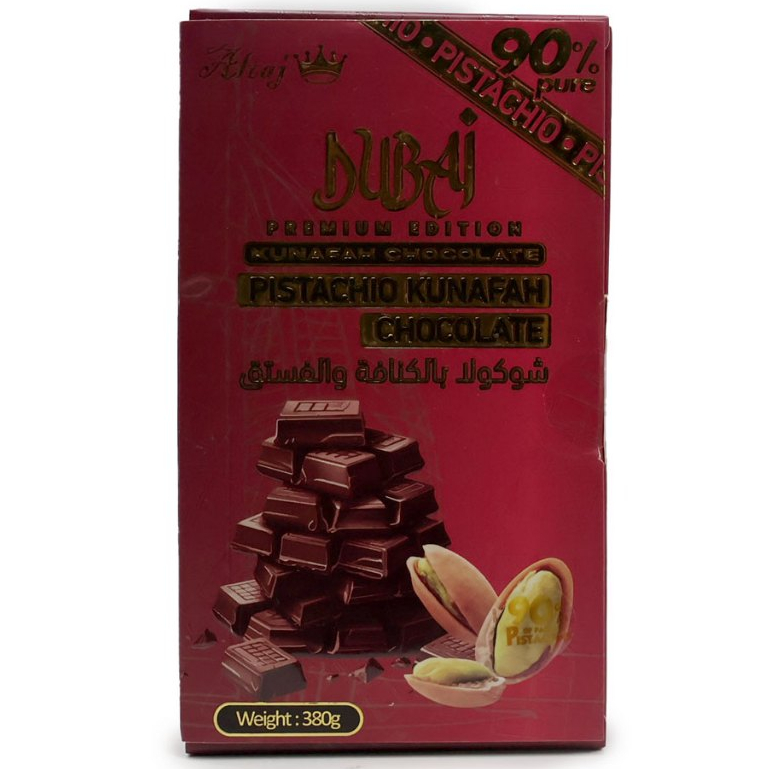 PISTACHIO KUNAFAH CHOCOLATE DUBAI 380G , 90% OF PASTE PURE PISTACHIO BY ALTAJ  SEDAP & MANIS