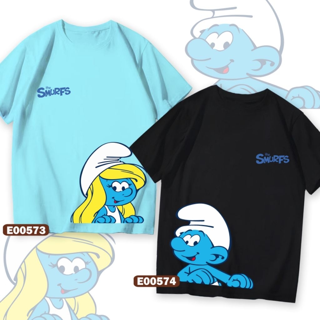 COUPLE T SHIRT Baju boxer smurf สีฟ้าคอกลมแขนสั้น Streetwear E00573 E00574