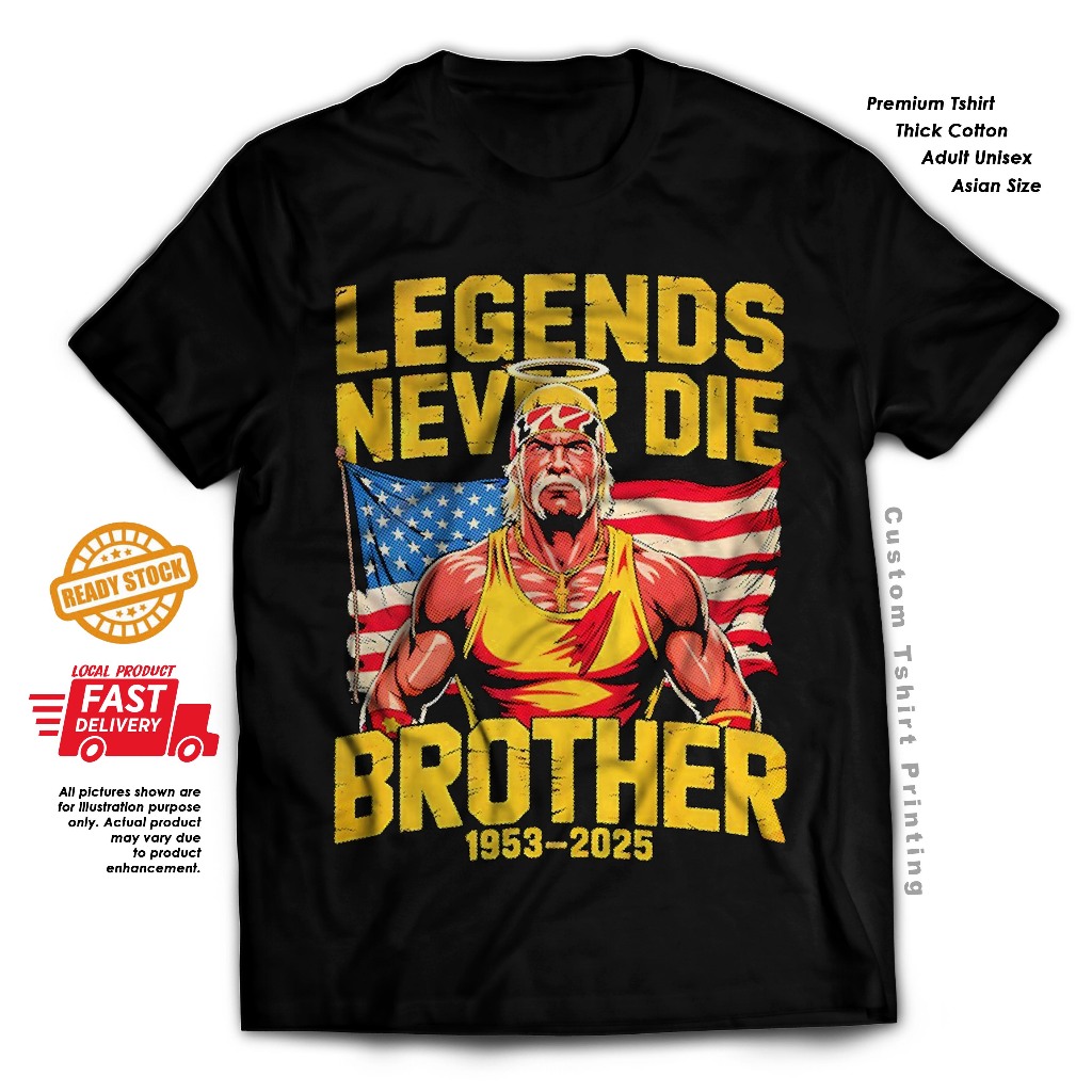 RIP Hulk Hogan Legends never dies wwe เสื้อยืดผ้าฝ้ายมวยปล้ํา