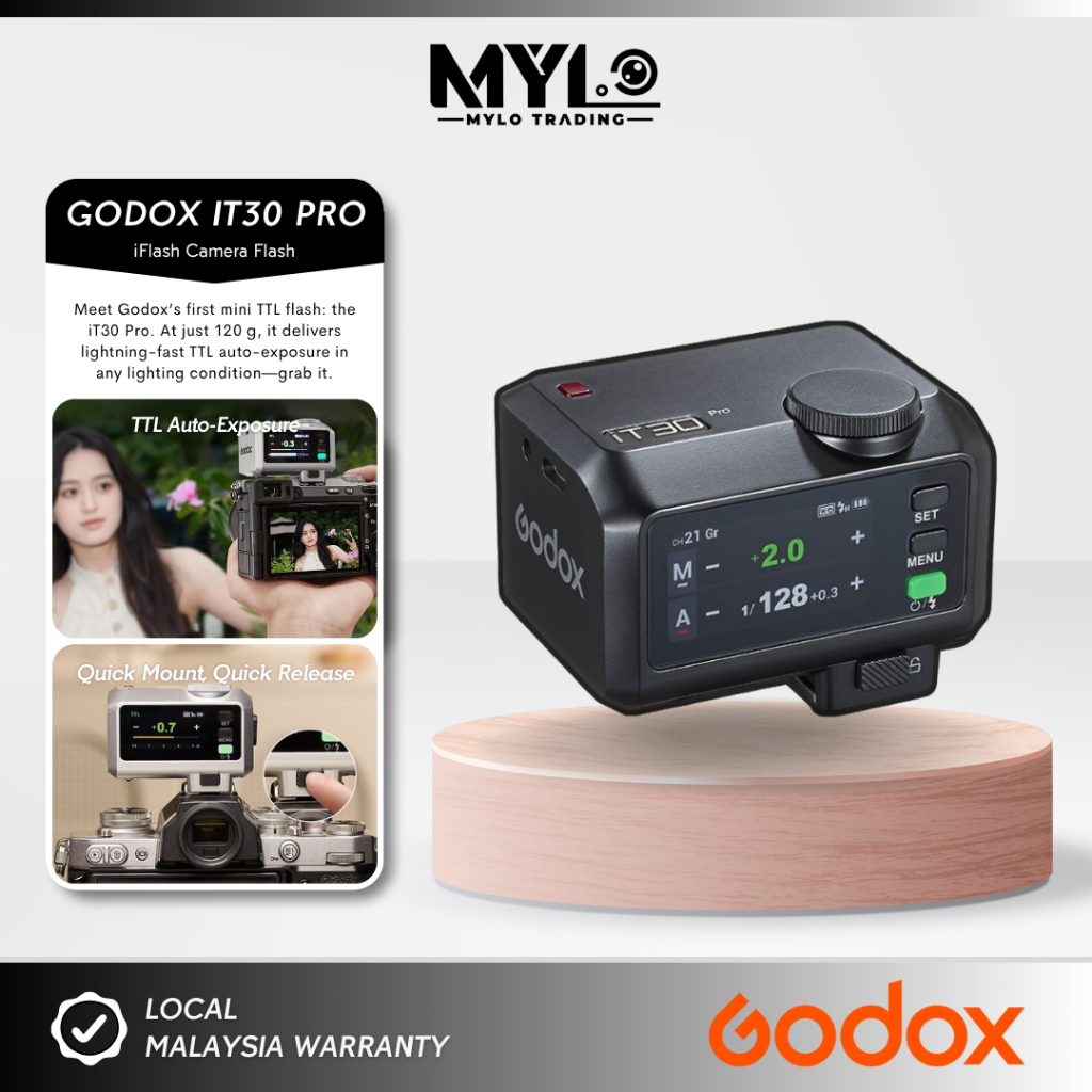 Godox iT30 Pro สําหรับ Sony Fujifilm Canon 2.4G 2.8 "หน้าจอสัมผัสกระเป๋าแฟลช TTL Auto-Exposure 2.4G 