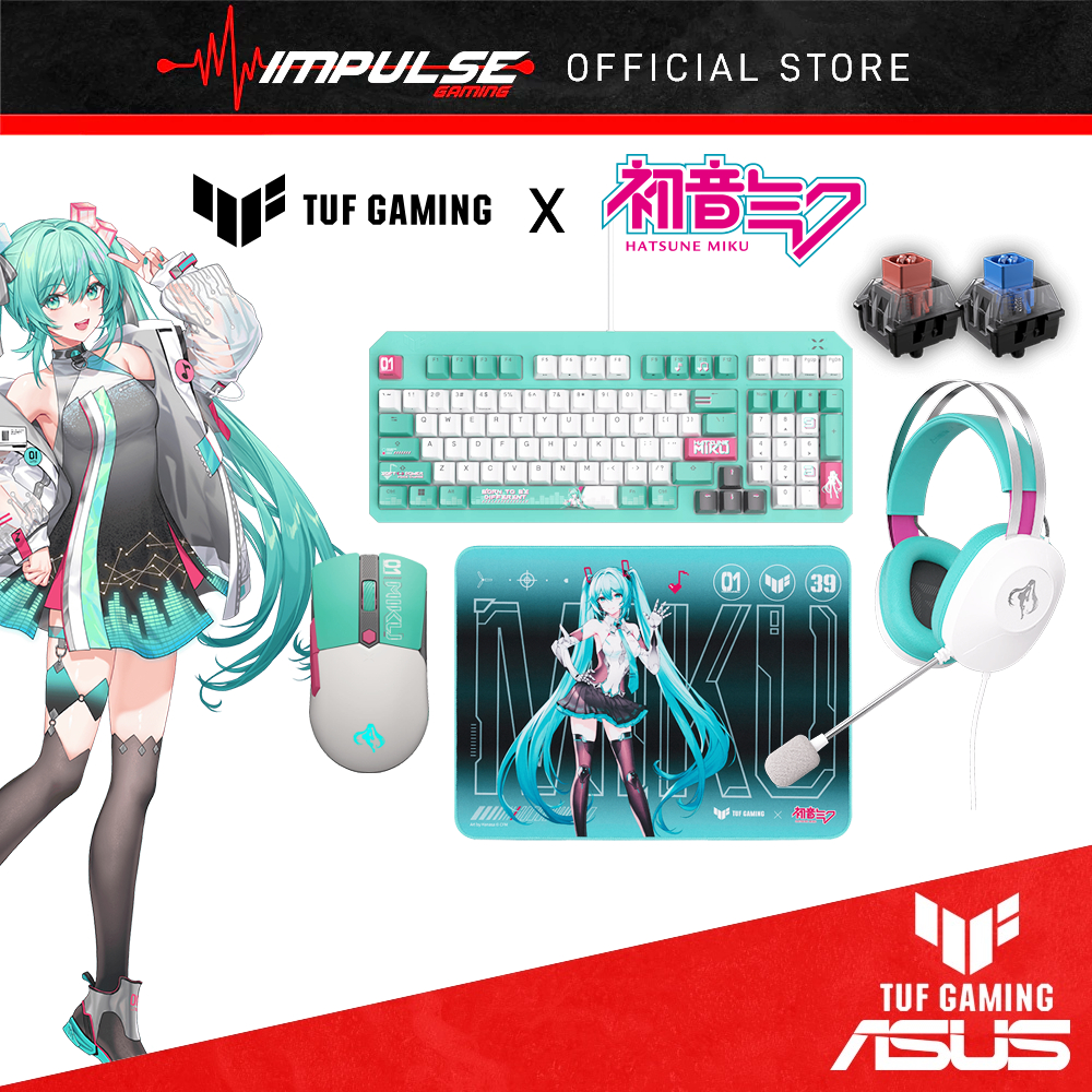 ASUS TUF GAMING X HATSUNE MIKU - เมาส์ไร้สาย P521 / แผ่นรองเมาส์ NC19 / คีย์บอร์ด RA09 / ชุดหูฟัง A3