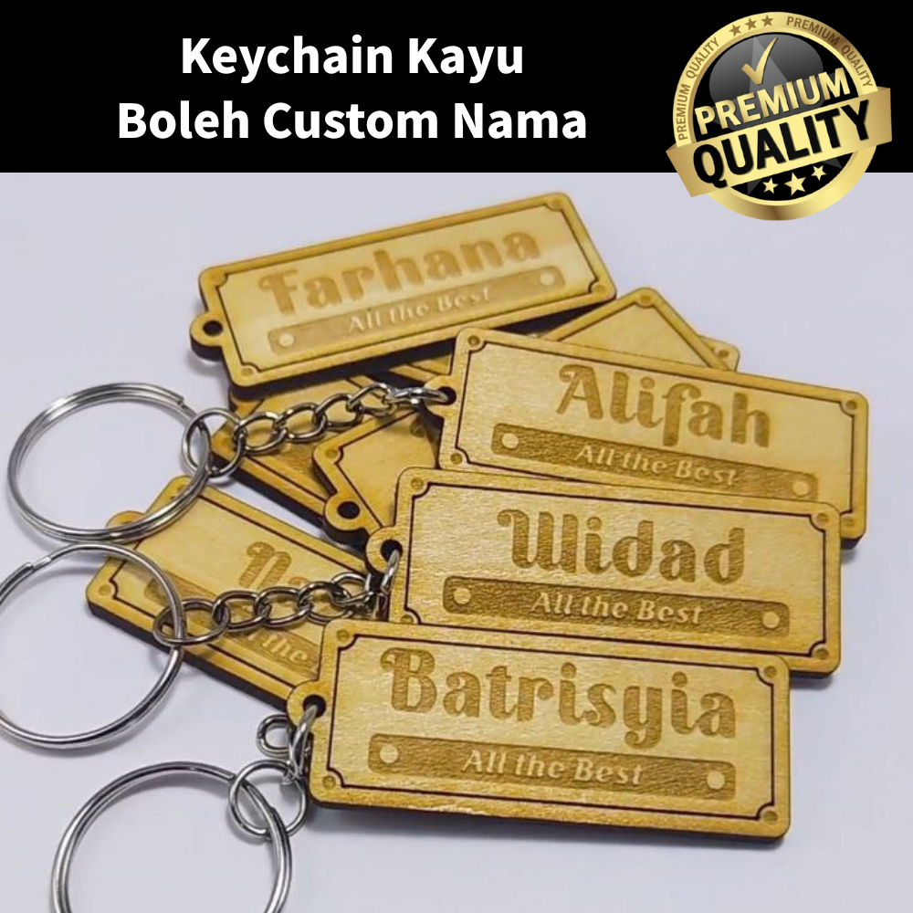 KEYCHAIN WOODEN CUSTOM NAMA ENGRAVE KEYCHAIN CUSTOM HADIAH(MINIMUM ORDER 5 ชิ้น)