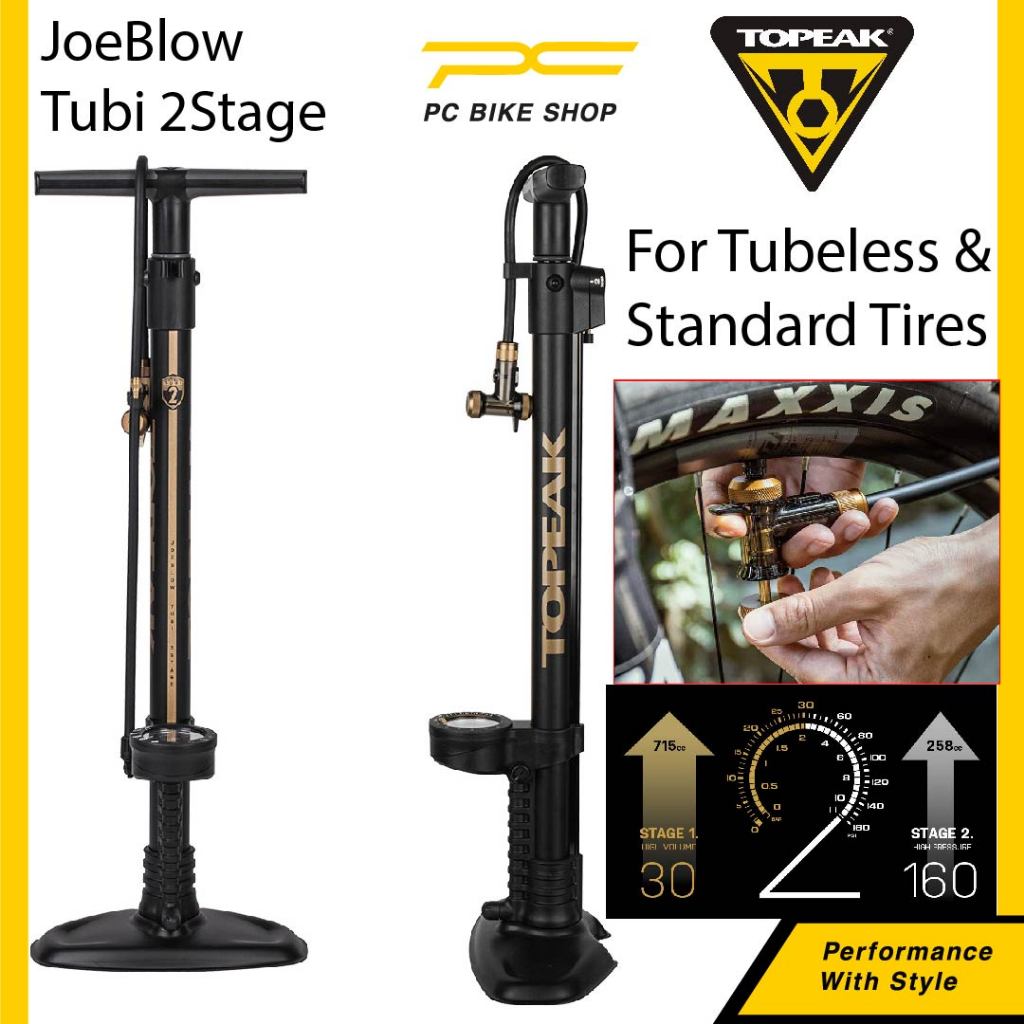 TOPEAK JOEBLOW TUBI 2STAGE TUBELESS ปั๊มและมาตรฐานซีลยาง Tyre Floor Pump จักรยาน Basikal Pam 单轮车气 Ta