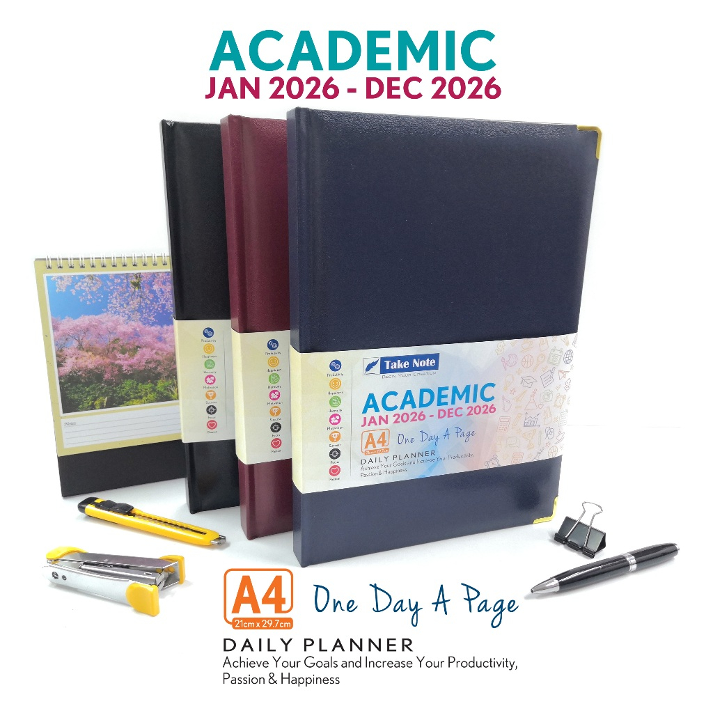 2026 A4 B5 A5 ไดอารี่วางแผนวันหนึ่งหน้าเบาะด้านหน้าฮาร์ดหนังปก buku ไดอารี่นัดหมายหนังสือ