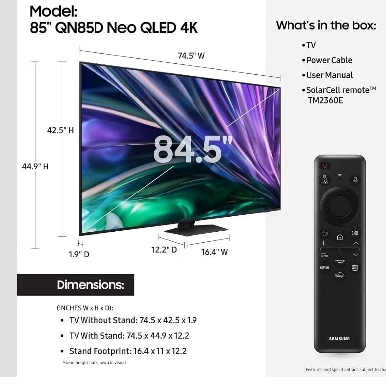 Samsung QA85QN85A 85" Neo QLED Smart 4k TV Stand Base