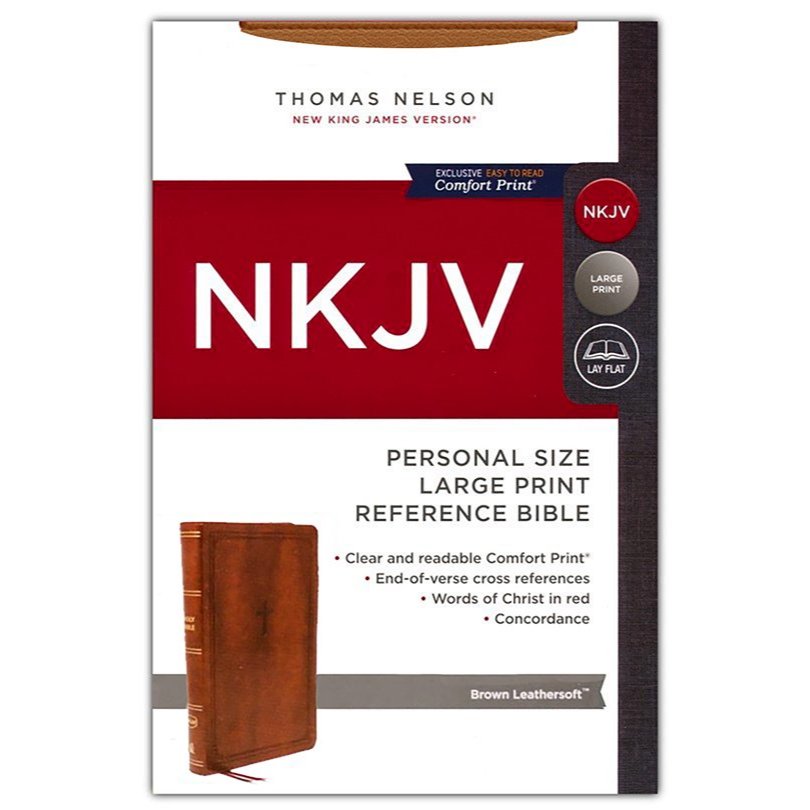 NKJV Personal-Size Large-Print Reference Bible, Comfort Print--หนังนุ่ม-look * สีน้ําตาล * Chosen Tr