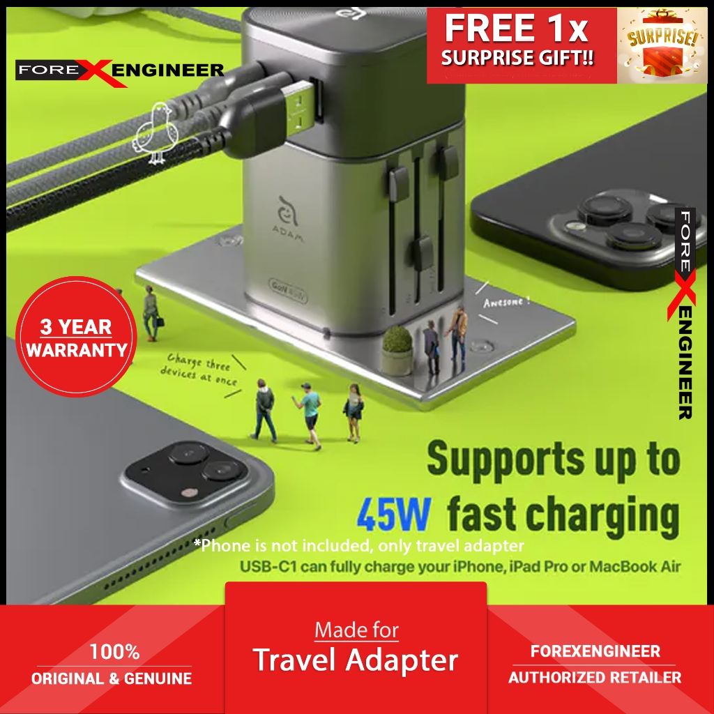 ADAM Element OMNIA T45 45W Universal Travel Adapter พร้อม Storage Po