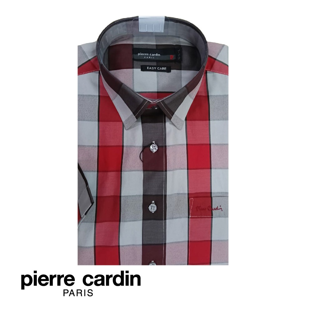 Pierre Cardin Mens Short Sleeve Check Shirt With Pocket (Semi Regular Fit) - Red Black (W5405B-11852