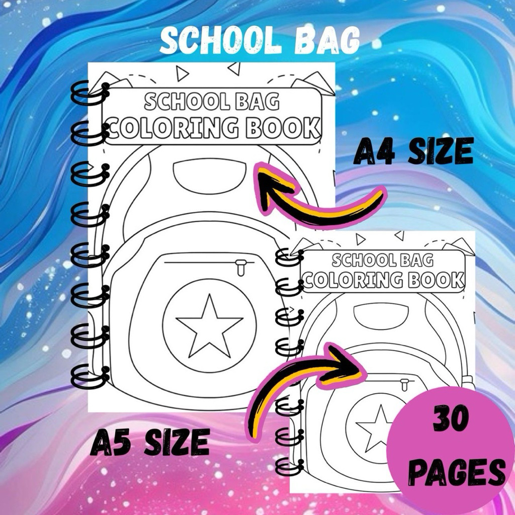 SCHOOL BAG COLORING BOOK COLORING PAGES 30 ตัวอักษรสําหรับเด็ก TEEN ADULT BUKU MEWRNA & KERTAS MEWRN