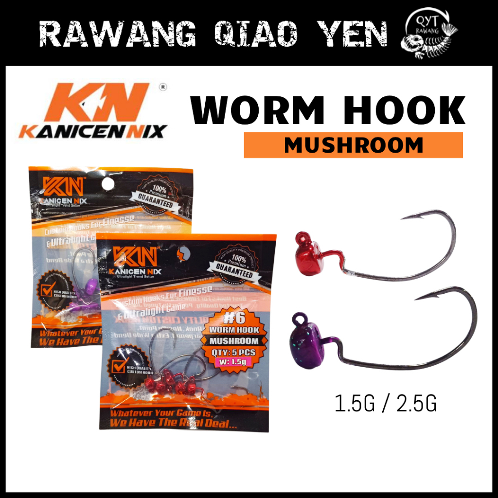 Kanicen Nix Worm Hook เห็ด 1.5g / 2.5g Jig Hook 5 ชิ้น