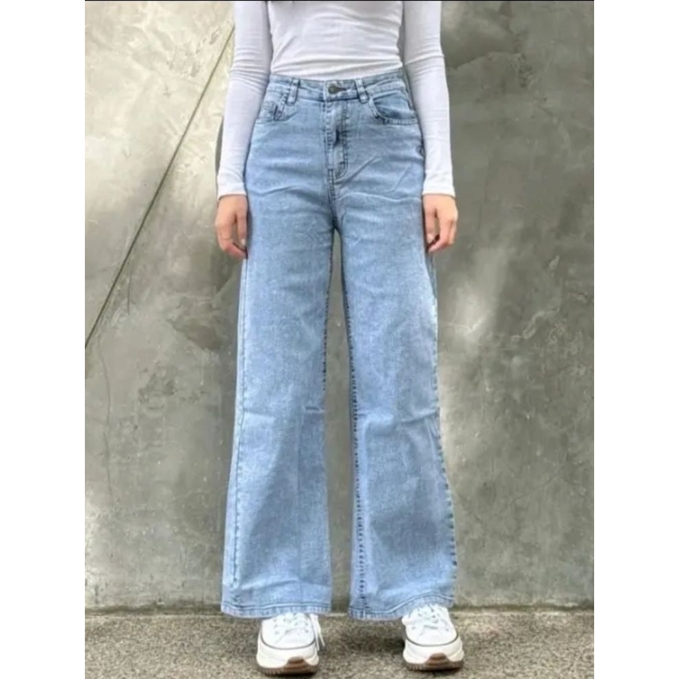 Elastic Gigi Hadid Acid Wash ขากว้าง kain getah 26 ถึง 38