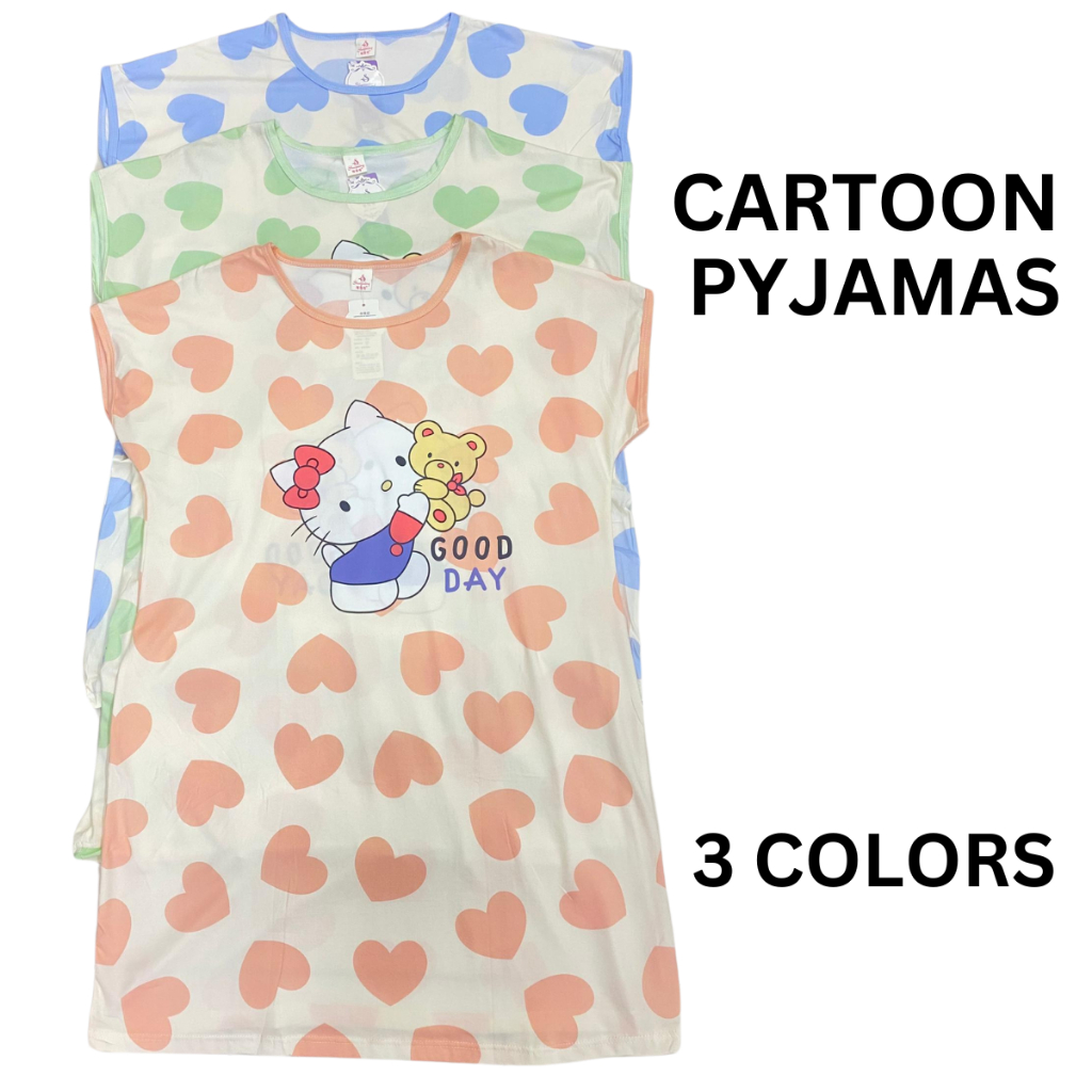 HELLO KITTY BTH06/10 ฟรีไซส์ชุดผ้าฝ้ายแขนสั้น Baju Tidur Perempuan การ์ตูนชุดนอน 女生睡裙
