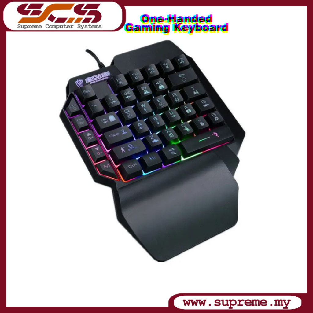 F6 คีย์บอร์ดมือเดียวแบบมีสาย LED Backlit Rainbow Light สีสันกินไก่คีย์บอร์ดเกม PUBG LOL PC PS4