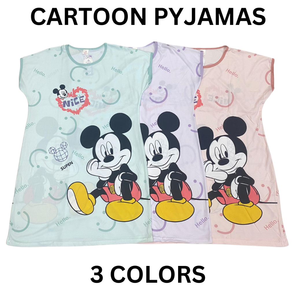 PLUS ขนาด PAJAMAS DRESS BTH06/17 ชุดนอนฟรีไซส์ชุดนอนชุดนอนแขนสั้น Baju Tidur Perempuan 女生睡裙