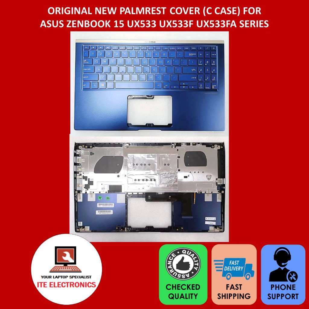 ใหม่ ASUS ZENBOOK 15 UX533 UX533F UX533FA SERIES PALMREST COVER C CASE สีฟ้าพร้อมคีย์บอร์ด BACKLIT