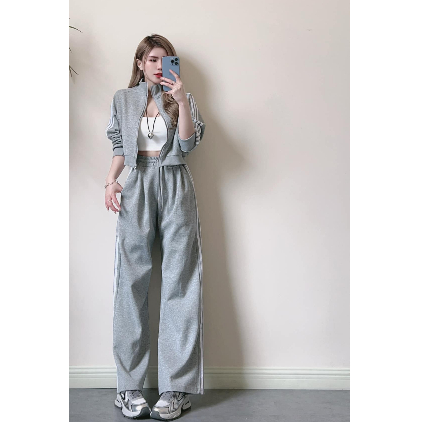 Kochi ตู้เสื้อผ้า Daigou CN3728 สามบาร์กีฬาแขนยาวกางเกงสูทสีเทา