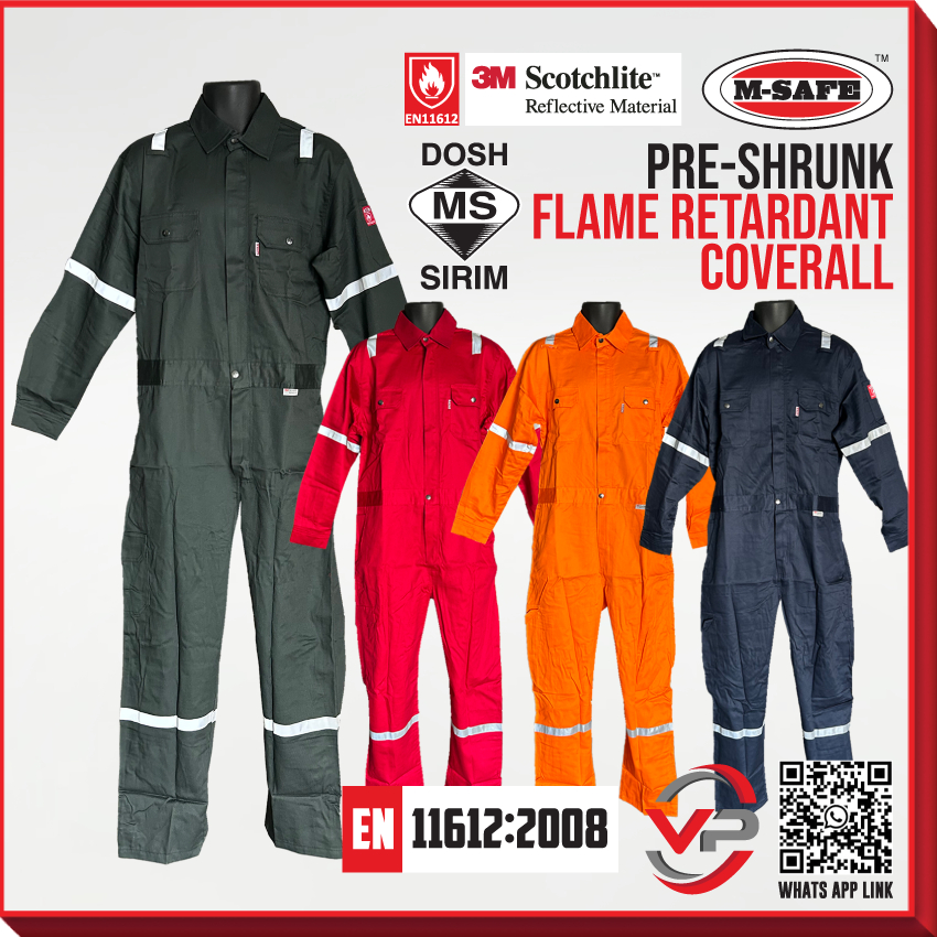 M-SAFE FLAME RETARDANT COVERALL FRC COVERALL สีเขียวเข้ม NAVY BLUE RED ORANGE ขนาด S ถึง 4XL COVERALL SIRIM DOSH APPROVED