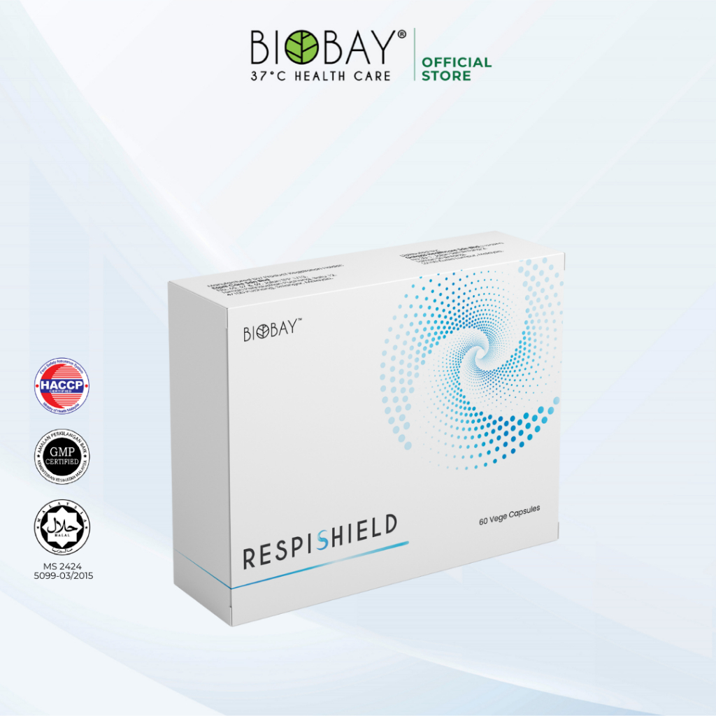 Biobay Respishield (60s x 360mg) เห็ดเสือนม乳ปอด อาหารเสริม Asthma Post Covid อาหารเสริม