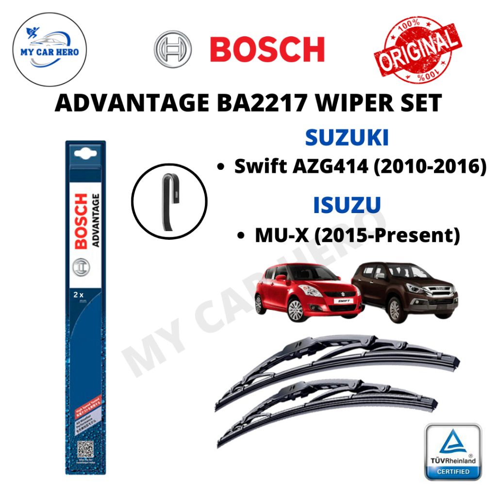 BOSCH Advantage BA2217 ชุดปัดน้ําฝน U Hook สําหรับ Suzuki Swift AZG414 (2010-2016) / Isuzu MU-X MUX 