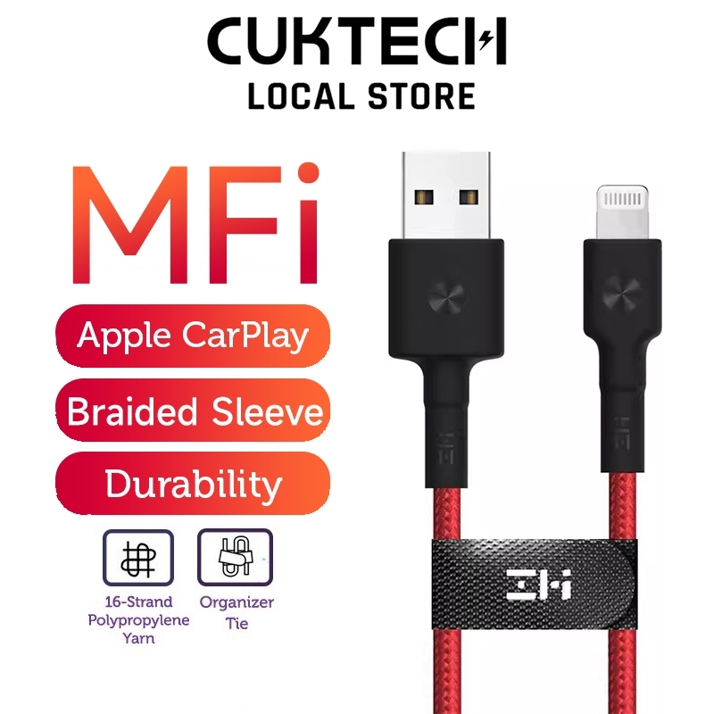 CUKTECH ZMI MFi Certified Premium Lightning to USB Cable PP Braided Sleeve 2.45A Fast Charging iPhon