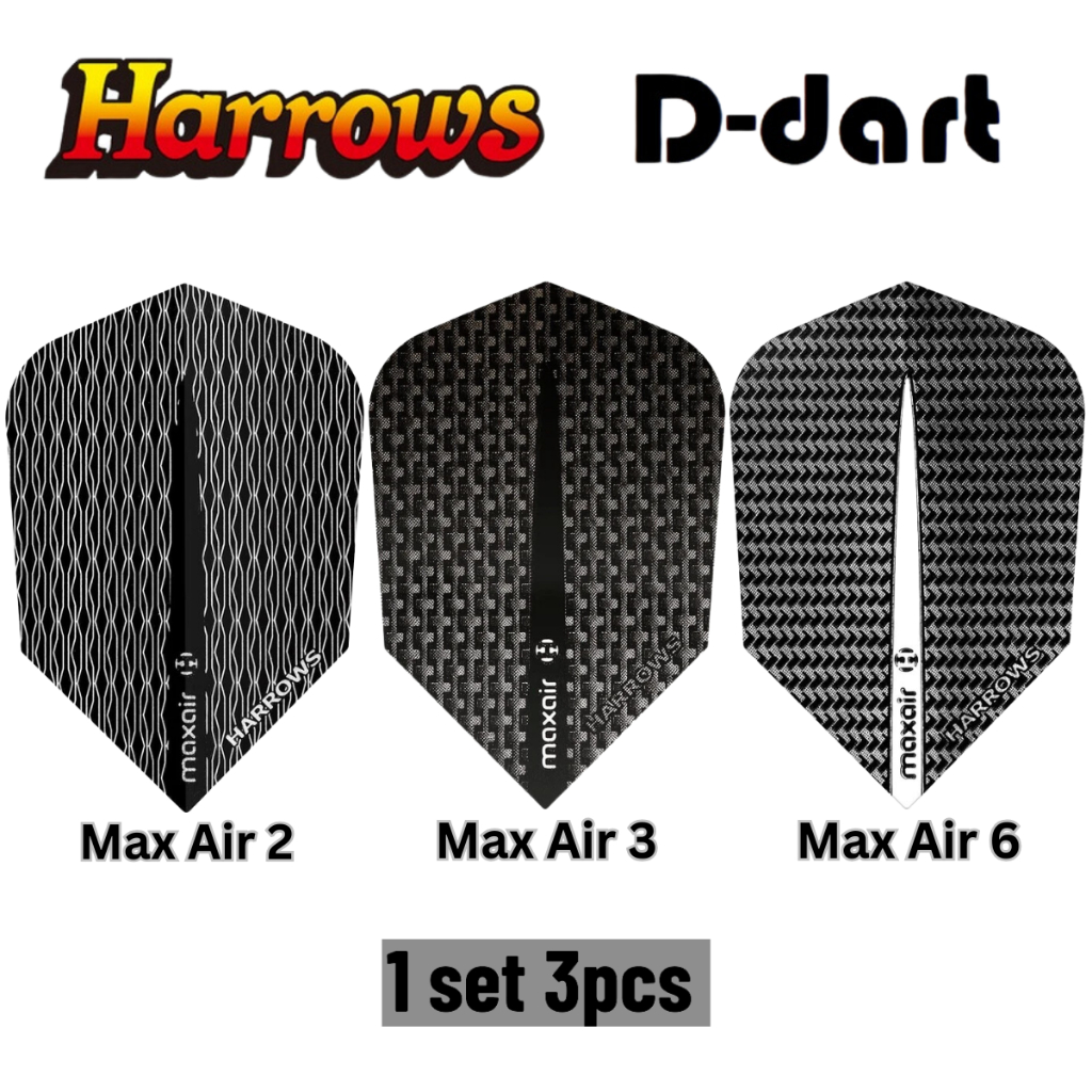 Harrows Dart Flights - Standard Max Air Longer Extra Strong Max Air Dart Flights 3 ชิ้น/แพ็ค