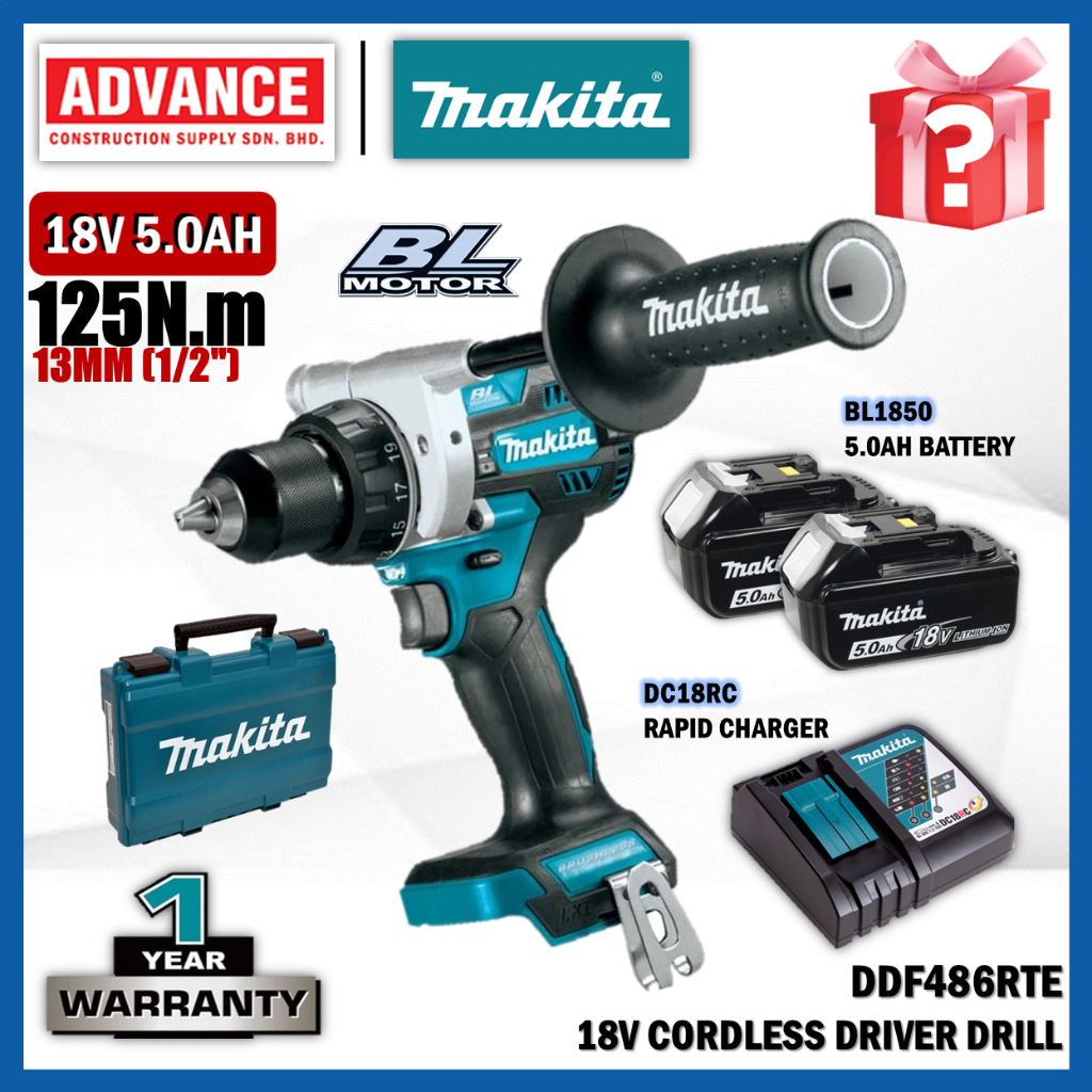 MAKITA DDF486Z / DDF486RTE 18V สว่านไดรเวอร์ไร้สาย 13MM (1/2")