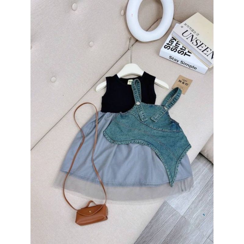 [SAIZ 6Y SAHAJA] Set Tutu With Overall Denim/Set Dress Tutu Overall Jeans/Set Dress Oodd/Set Jalan D