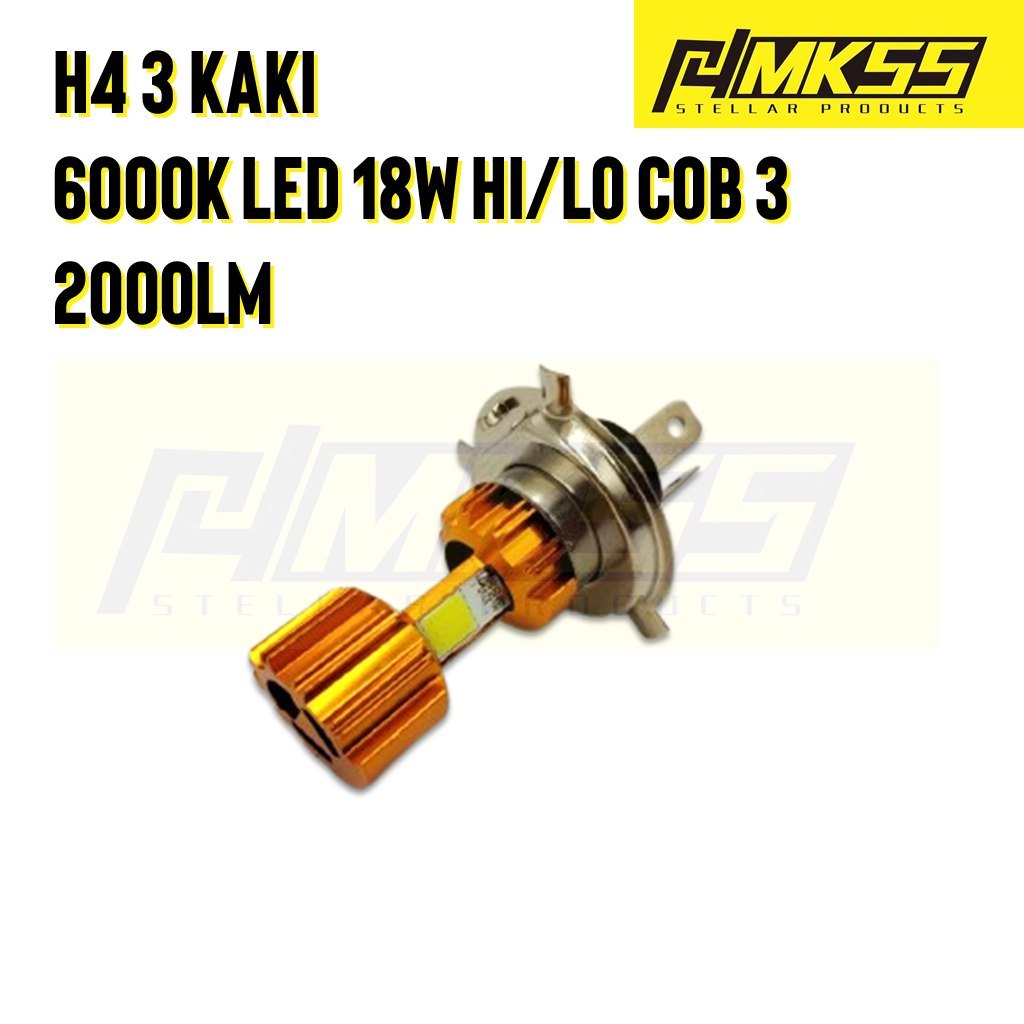 ทอง 6000K LED 18W Hi/Lo COB 3 2000LM LED HEAD BULB H4 3 KAKI SUPER BRIGHT WHITE