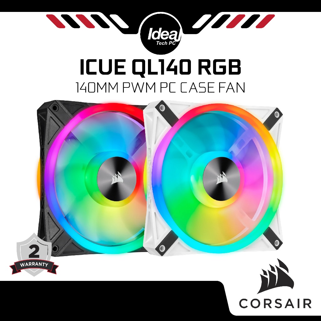 CORSAIR ICUE QL140 RGB BLACK / WHITE SINGLE PACK 140MM PWM PC CASE FAN